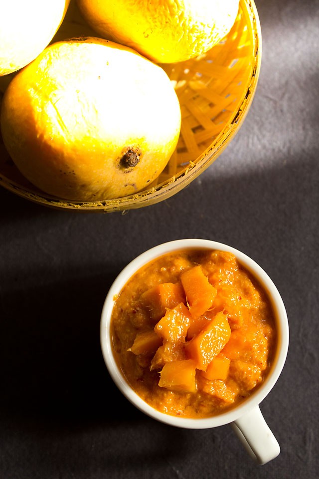 sweet mango chutney recipe, quick mango chutney with ripe mangoes