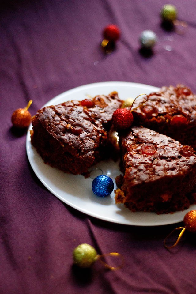 eggless christmas fruit cake recipe, vegan eggless christmas fruit cake