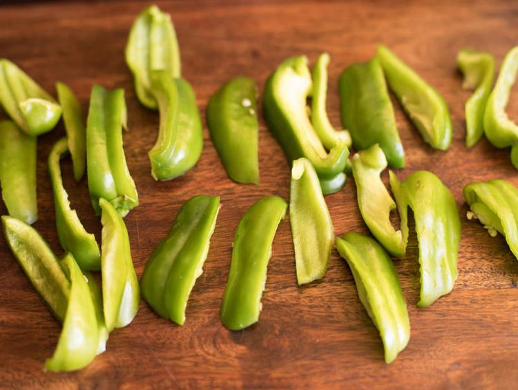 capsicum cut in thick strips or wedges