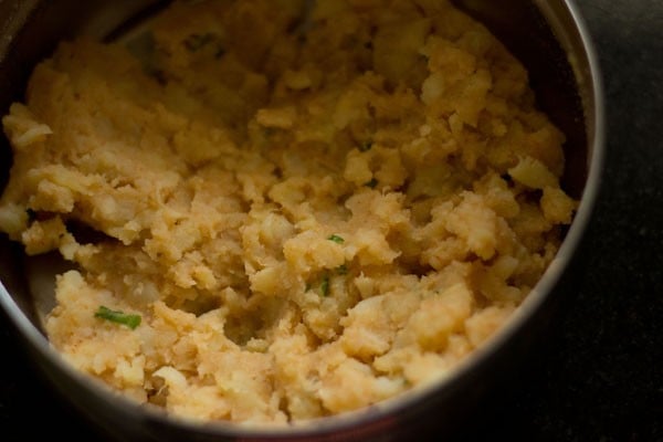 aloo stuffing in a bowl for aloo paratha recipe.