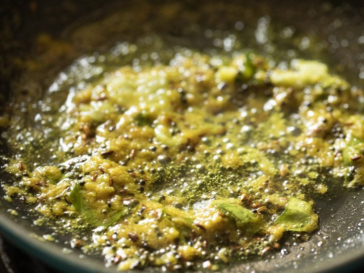 sauteing the paste mixture