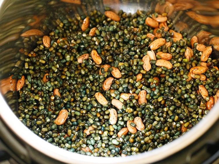 lentils and beans rinsed and added in the steel insert of the instant pot. 