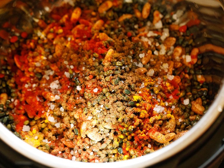 spice powders added on the lentils