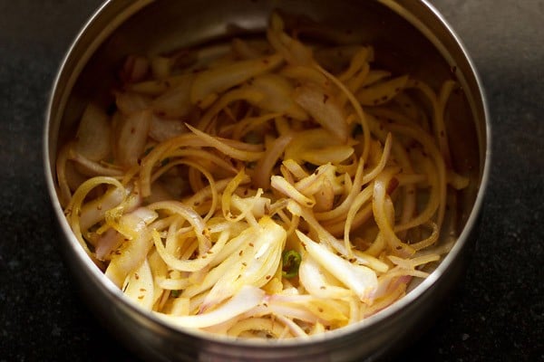 spiced onion mixture releasing water