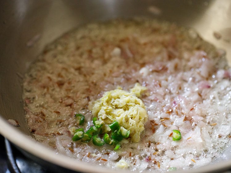 ginger-garlic paste and chopped green chilies added for paneer bhurji recipe. 