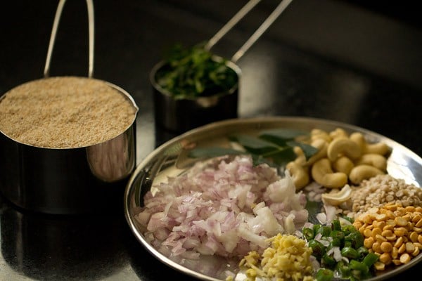 ingredients prepped for upma recipe