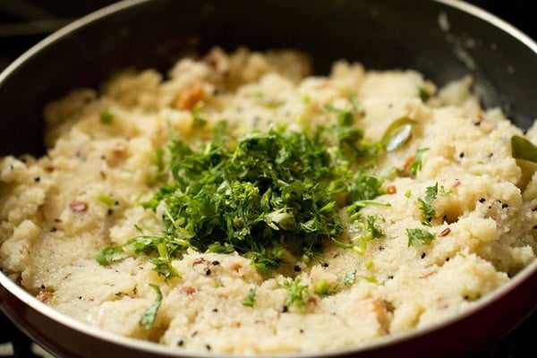 coriander leaves added on rava upma