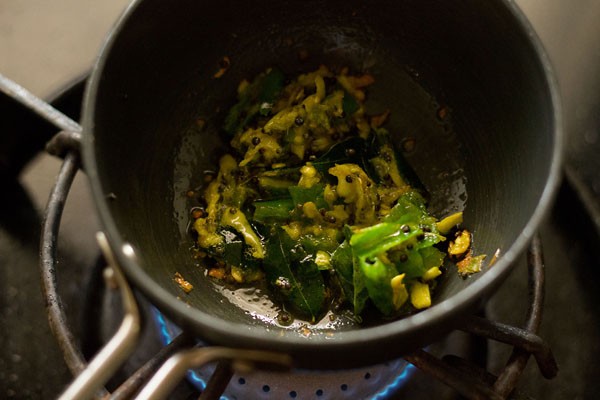 cooked garlic, green chilies and turmeric