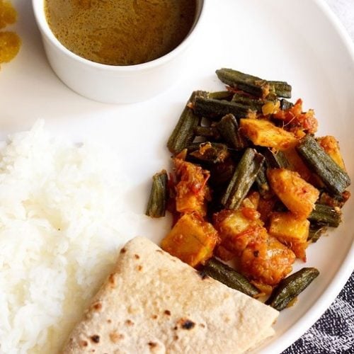 aloo bhindi recipe, punjabi aloo bhindi sabzi recipe