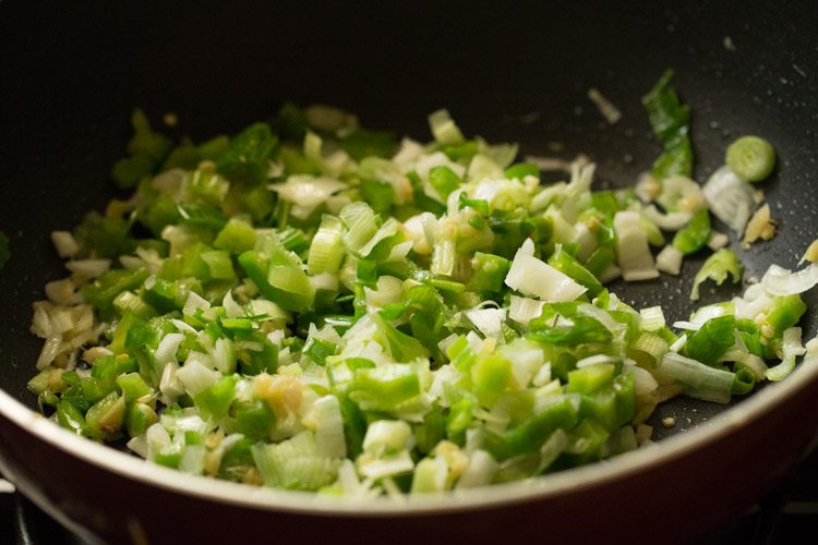 spring onions in pan