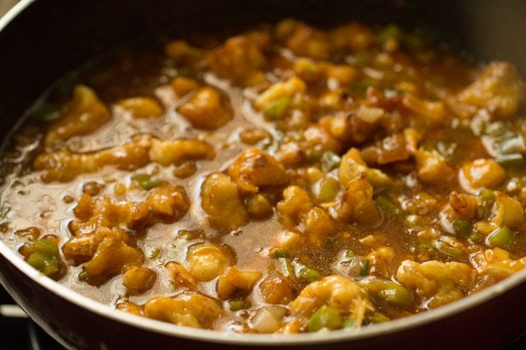 fried gobi florets mixed with the sauce