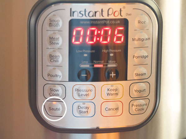 Pressing the sauté button in IP and setting time for 6 minutes