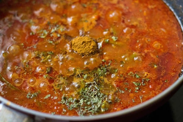 garam masala powder and crushed dried fenugreek leaves added