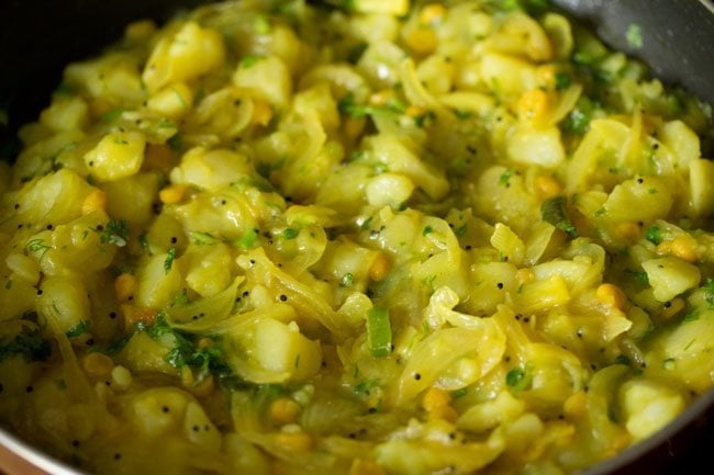 cooked potato masala in the bowl