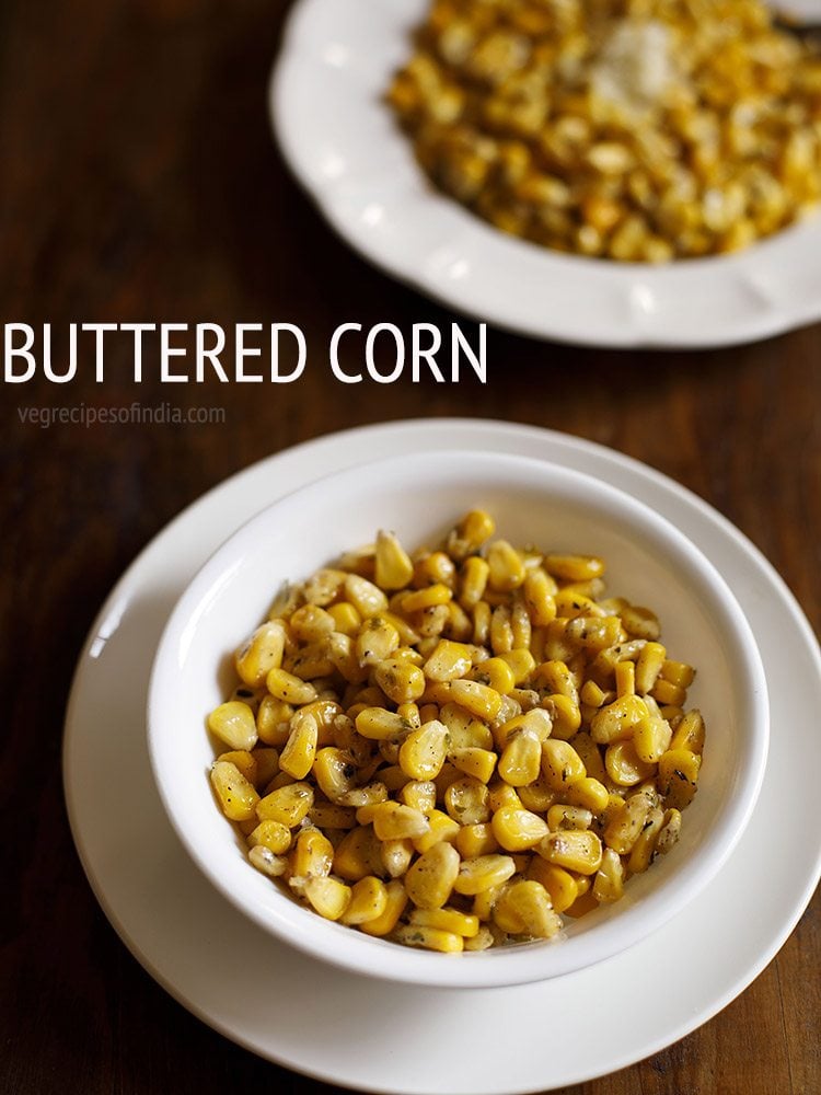 buttered corn served in a white bowl