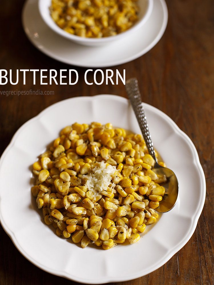 buttered corn served in a white plate