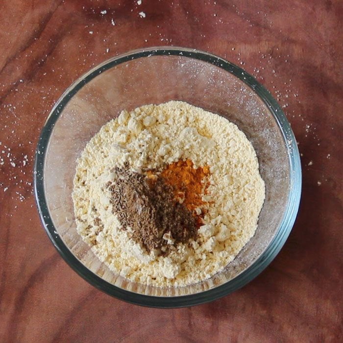 add spices and salt to gram flour