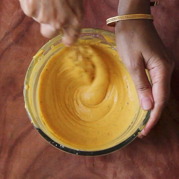 prepared mirchi pakora batter in a bowl