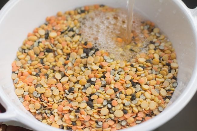 rinse lentils in a bowl
