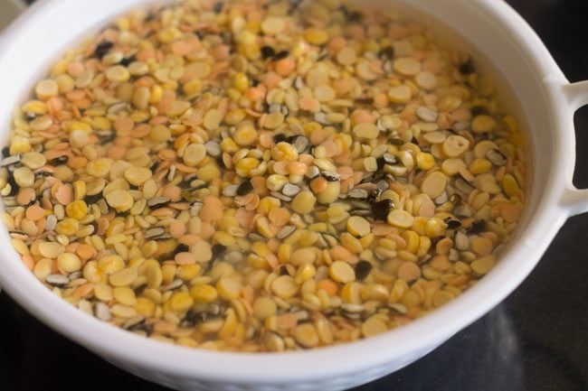 soaked lentils in a bowl