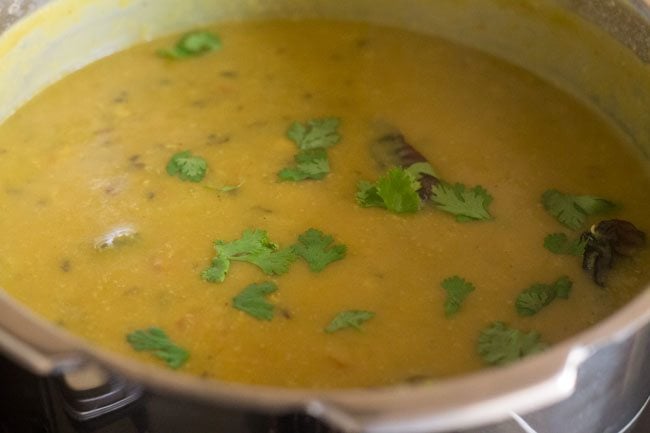 garnish panchmel dal with coriander leaves