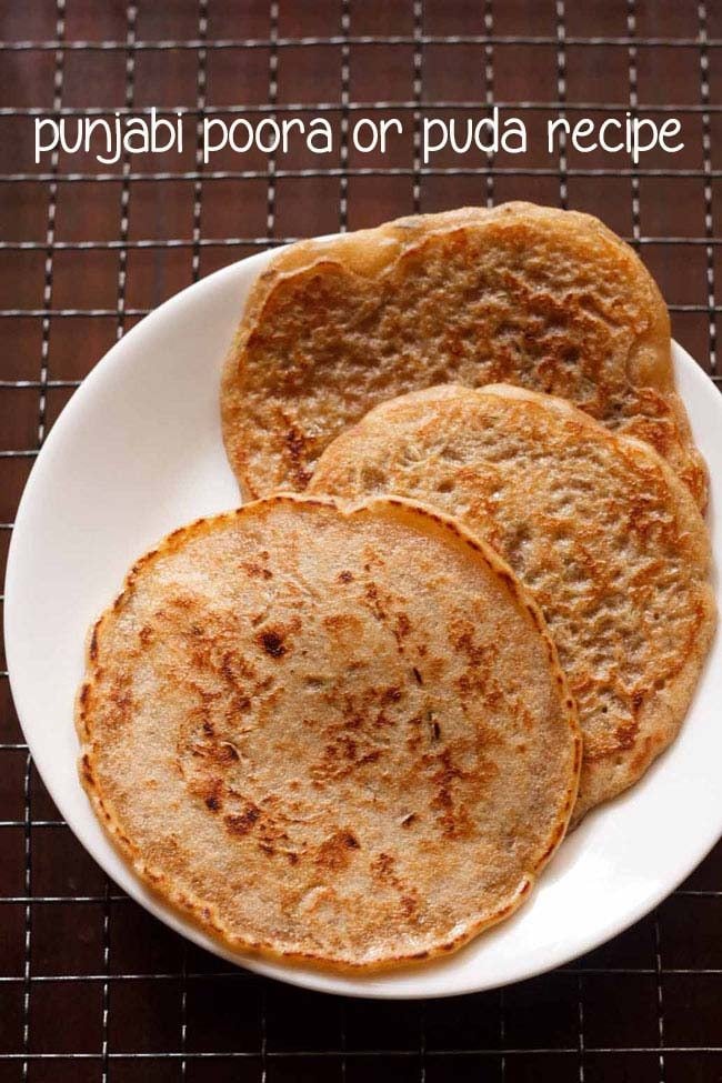 Punjabi puda served on a white plate