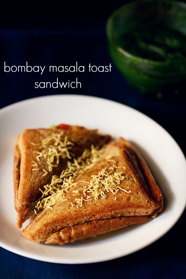 masala sandwich served on a white plate with text layover.