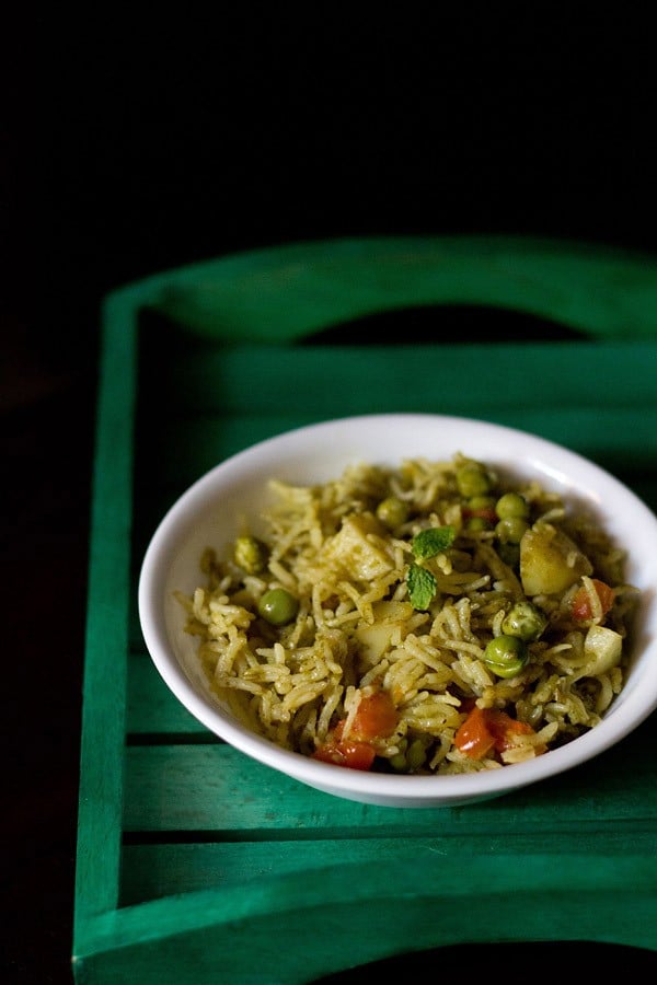 mint pulao recipe, mint rice recipe