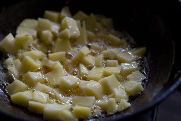 potatoes added to hot oil