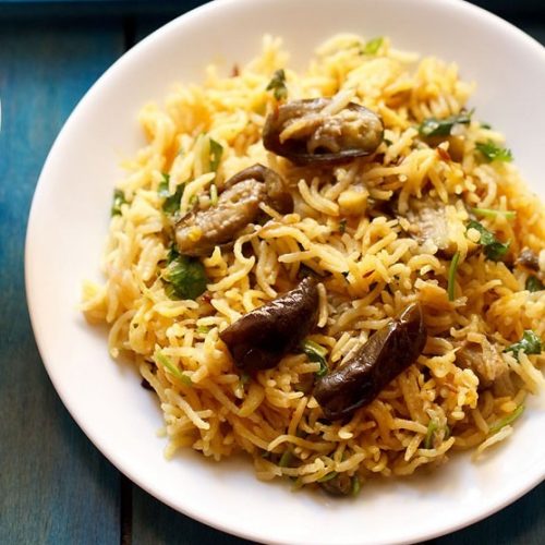 brinjal pulao recipe, baingan pulao recipe