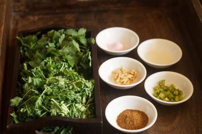 Cilantro Mint Chutney ingredients set aside