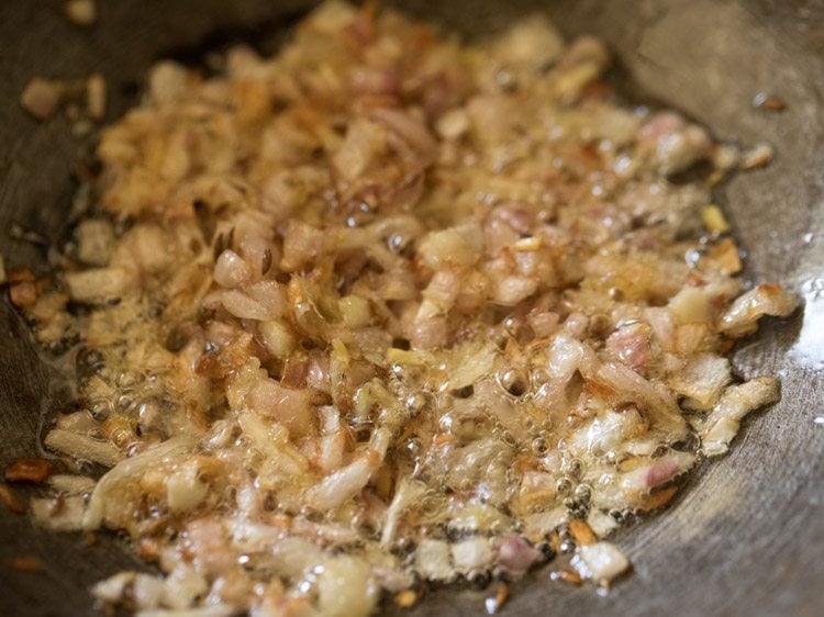 aromatics simmering for tomato onion masala