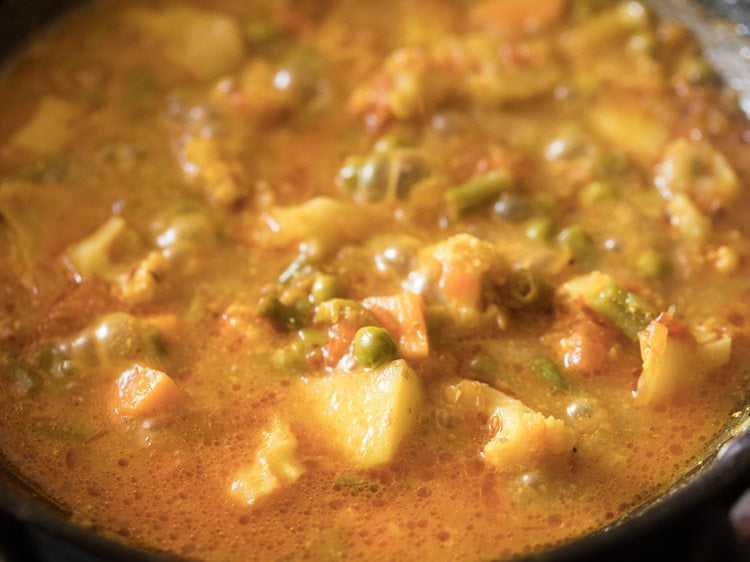 mixed veggie curry after simmering to have a nice thick sauce