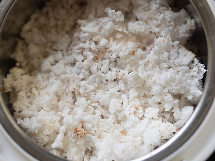 coconut added to chutney grinder bowl