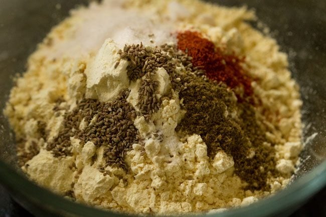 batter ingredients in a mixing bowl. 