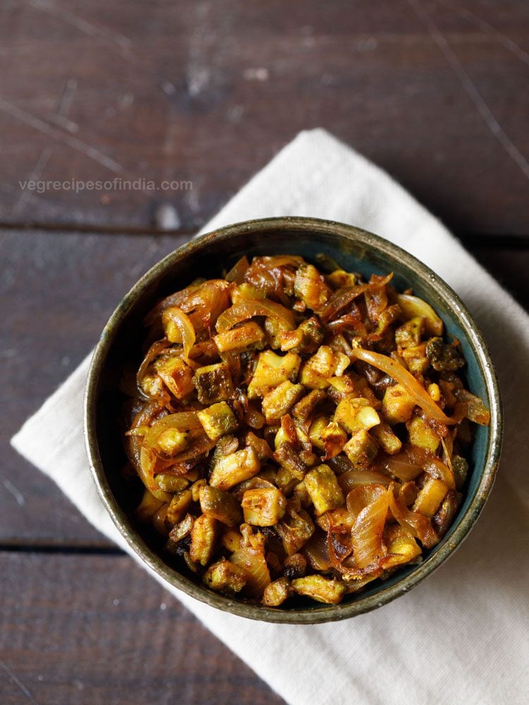 karela sabji served in a bowl