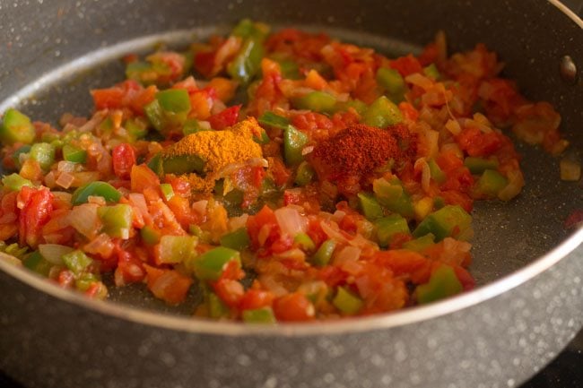 red chili powder and turmeric powder added