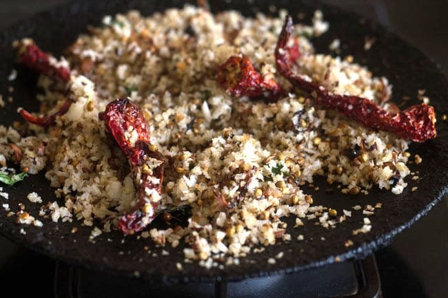 roasting grated coconut with whole spices