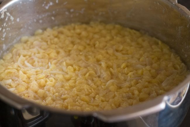 cooked lentils in the pressure cooker