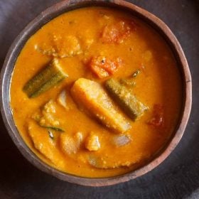 kerala sambar served in a bowl.