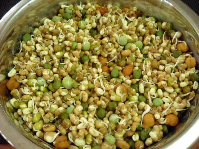 mixed bean sprouts in a steel bowl. 