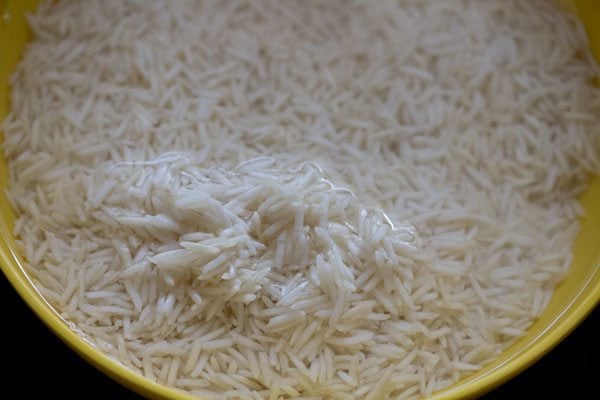 soaked rice in a bowl