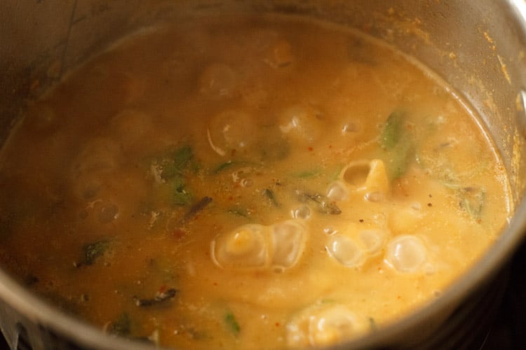 Prepared Thai red curry in the pan
