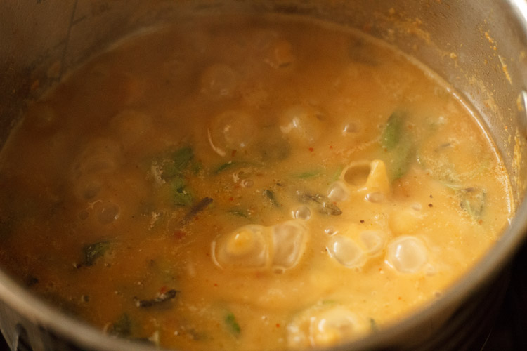 Prepared Thai red curry in the pan