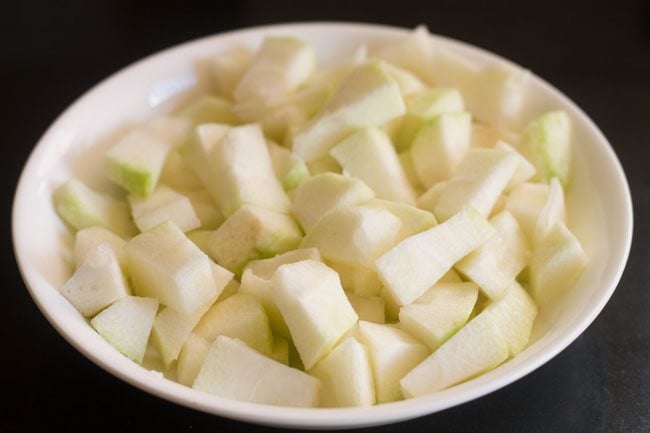 chopped ash gourd on a plate. 