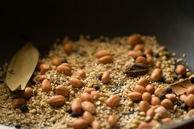 toasting spices in a dry pan.