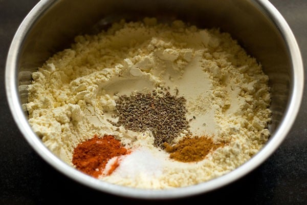 ingredients for batter in a steel bowl