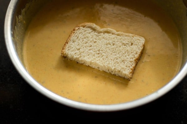 rectangular bread slice dipped in batter