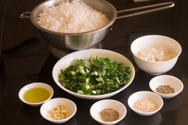 cooked rice and other ingredients