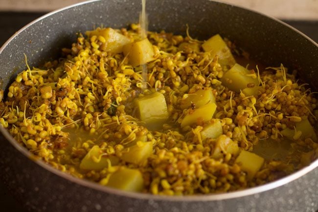 water added to sprouts in the pan